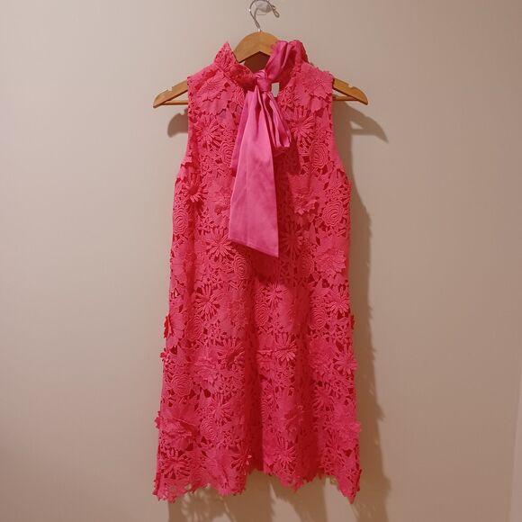 Tuckernuck Guipure Lace Blythe Sleeveless Floral Dress Pink Size L Preppy Party - Picture 7 of 10